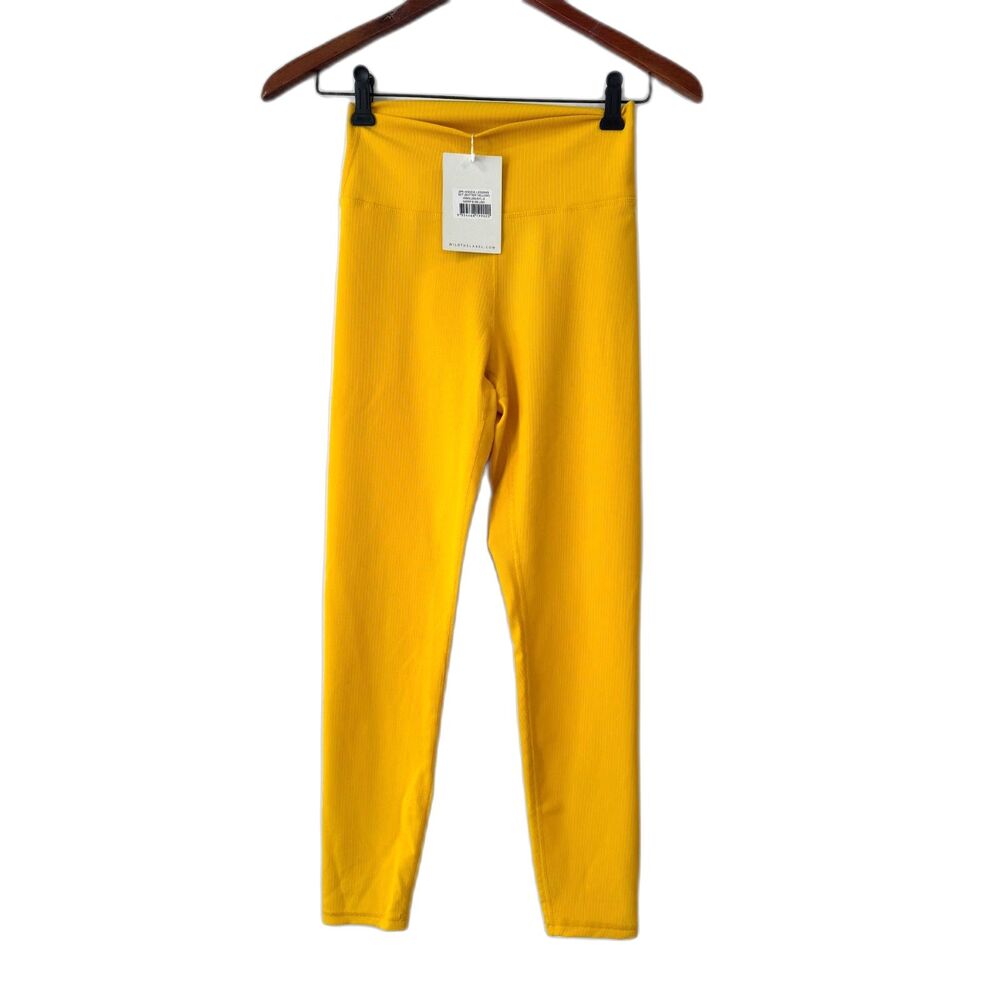 Wilo Butter Yellow Ribbed Leggings Small Activewear Yoga Athletic NEW